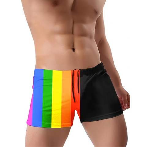 Rainbow Striped Men's Swimming Trunks