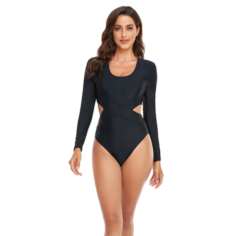 Black Long Sleeve Sports Swimsuit