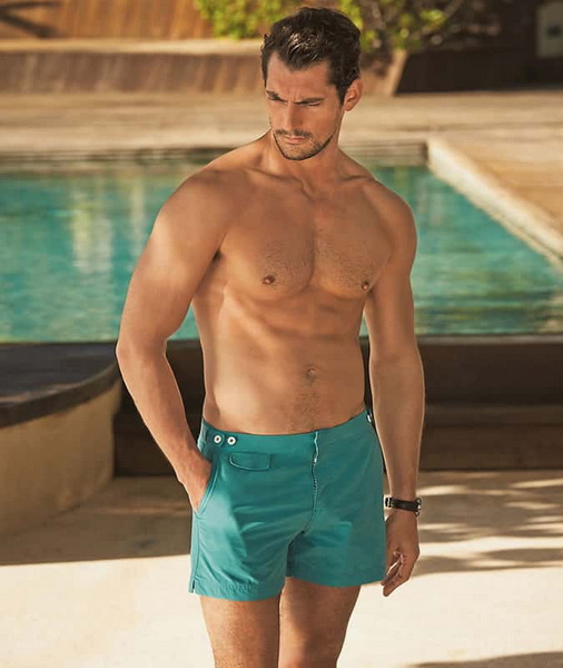 Men wearing designer swim shorts on the pool